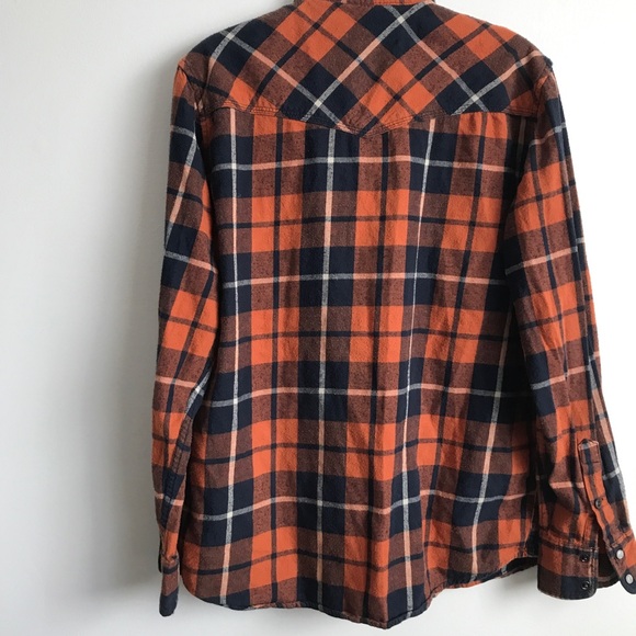 ROEBUCK & Co MENS SHIRT FLANNEL ORANGE BLUE LARGE - Picture 6 of 10